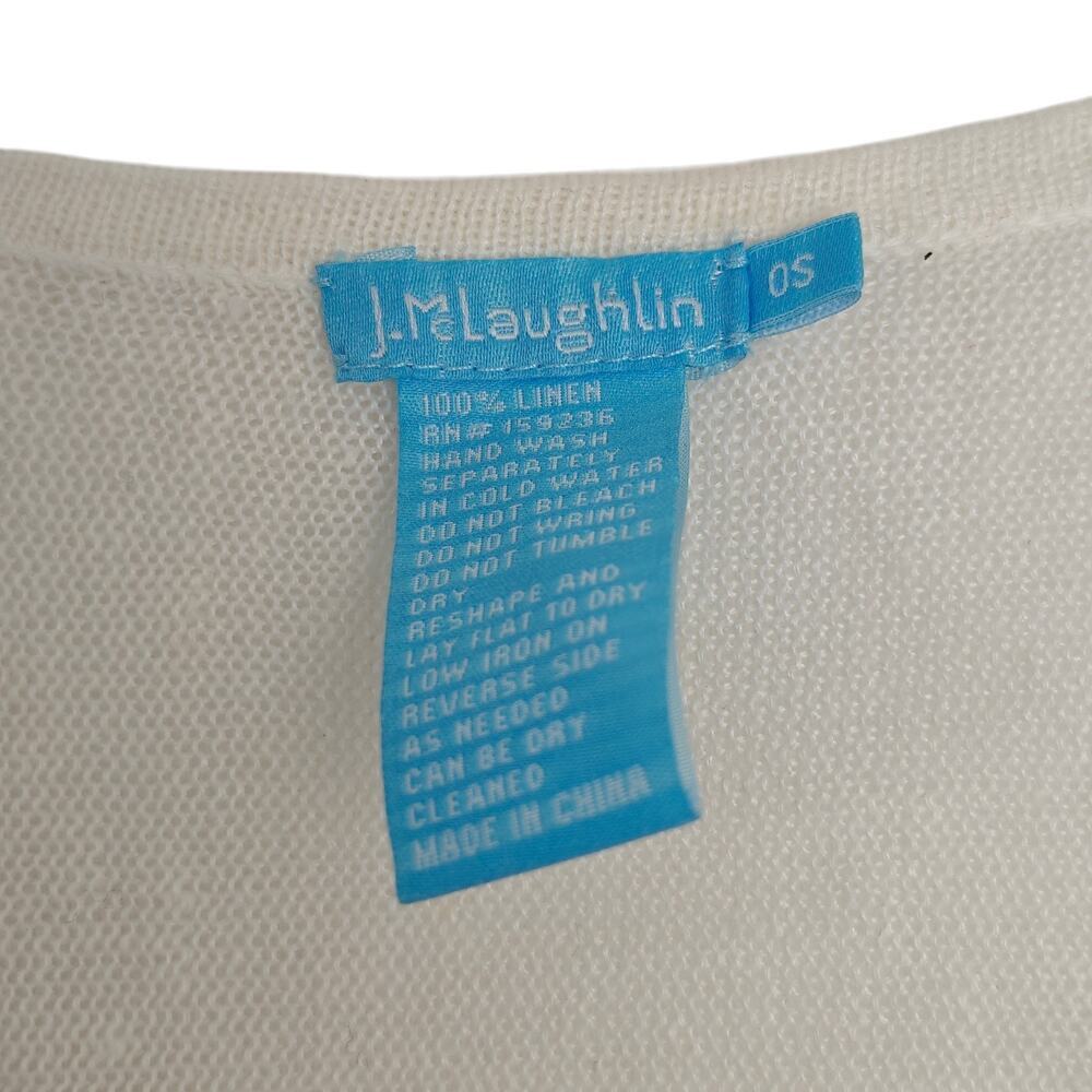 J. Mclaughlin Linen Knit Poncho Top One Size Blue White Beachy Coastal Coverup - Picture 6 of 7